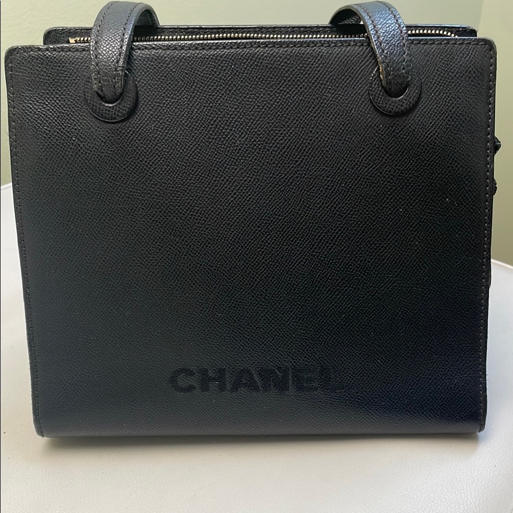 CHANEL Black Tote with Structured Leather and Boxy Shape